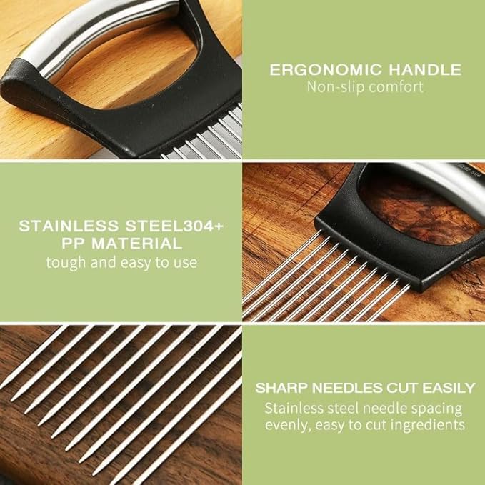 Onion Holder for Slicing, Stainless Steel Slicer Onion Cutter for Slicing, Vegetable Cutter for Potato and Tomato, Lemon Avocados, Eggs, Food Slicer Assistant Tool (2 PCS)