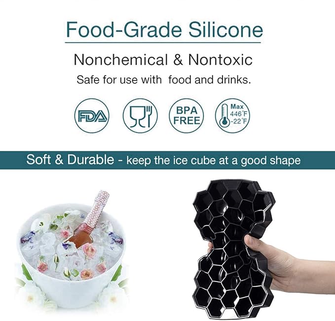 Jisile Ice Cube Trays for Freezer, Hexagonal Ice Tray with Lids, Silicone Molds Easy-Release Reusable, Large Honeycomb Mold for Cocktails Coffee, 2 Pack