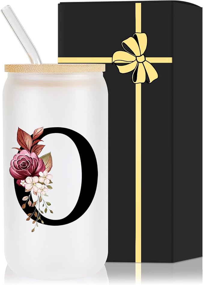 Monogrammed Glass Drinking Cup With Lid Straw Women Wife Anniversary Her 9 11 12 13 15 16 17 18 19 22 39 44 Silk Tin Pottery Steel Linen Lace Crystal Silver China Pearl Rudy Sapphire Golden Gifts,O