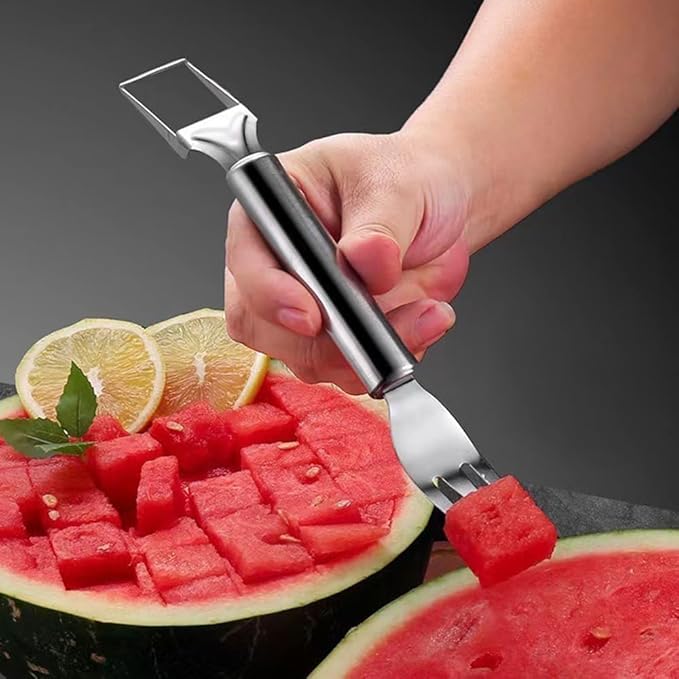 2-in-1 Stainless Steel Fruit Cutter, Watermelon Cutter, Stainless Steel Watermelon Fork Slicer, Watermelon Cutter Slicer Tool Fruit Forks Slicer Knife Kitchen Gadgets for Family Parties Camping (B)