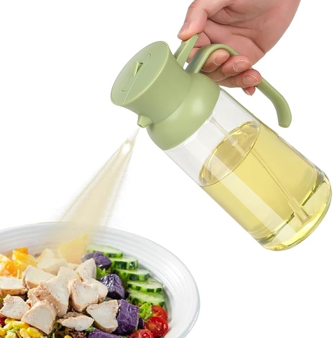 Oil Sprayer for Cooking,2 in 1 Glass Olive Oil Sprayer and Oil Dispenser19oz Oil Spray Bottle (Green)