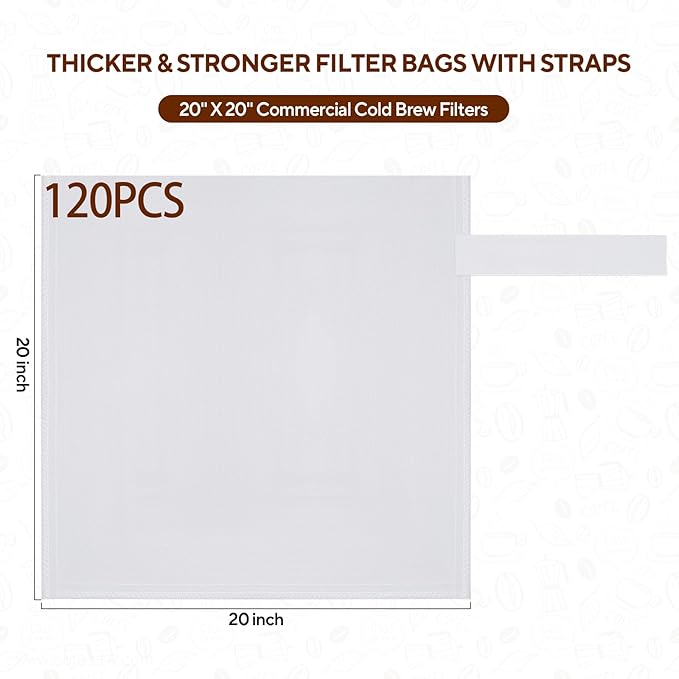120PCS Commercial Cold Brew Coffee Bags with Drawstring, 20" X 20" Disposable Coffee Filters for 5 Gallon Buckets and Commercial Model Cold Brew Coffee Makers