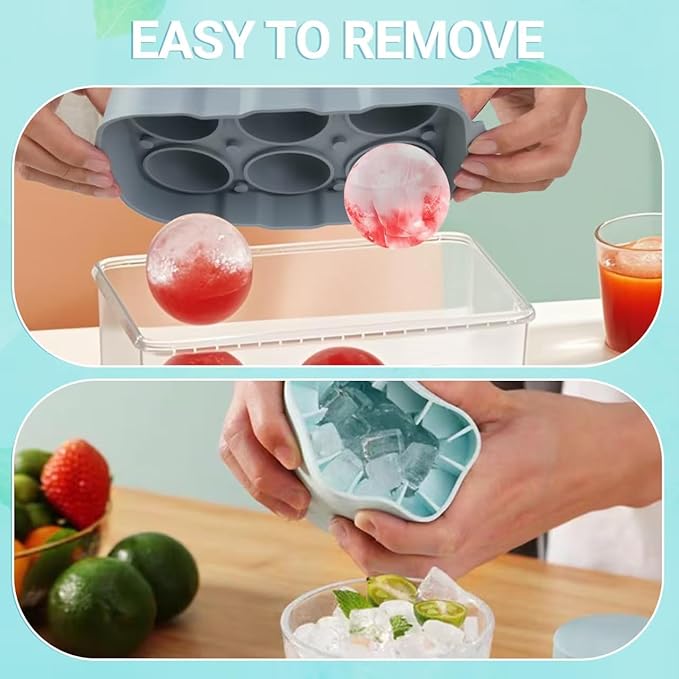 Silicone Ice Ball Maker Mold, 4 Pack (2 Sphere + 2 Cylinder), 2 Inch Large Ice Cube Trays, BPA Free Food Grade Silicone, Easy Release & Slow Melting, Ideal for Whiskey Cocktails Bourbon