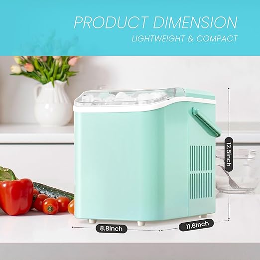 Ice Makers Countertop, Portable Ice Machine with Handle, 6 Mins 9 Bullet Ice Cubes with Basket and Scoop, 26lbs in 24Hrs, Auto-Cleaning, for Home, Kitchen, RV, Camping, Green