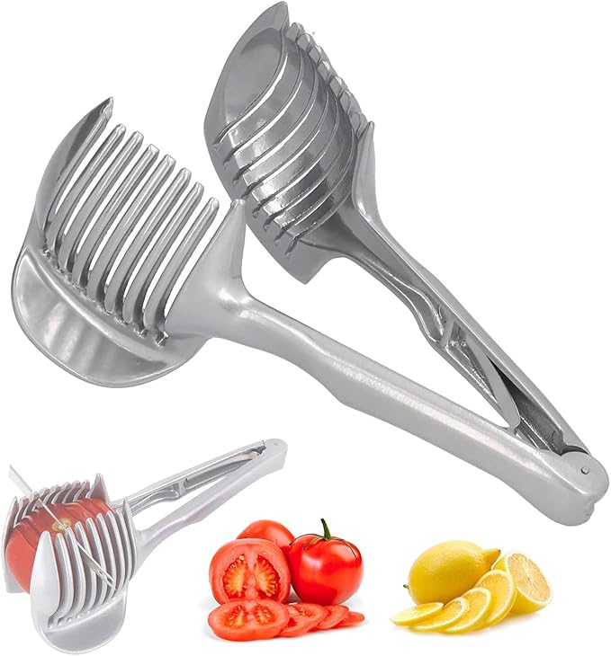 Lemon Slicer, Handheld Tomato Slicer Lemon Cutter Round Fruit Tongs Stainless Steel Onion Slicers Holder for Fruits Vegetables