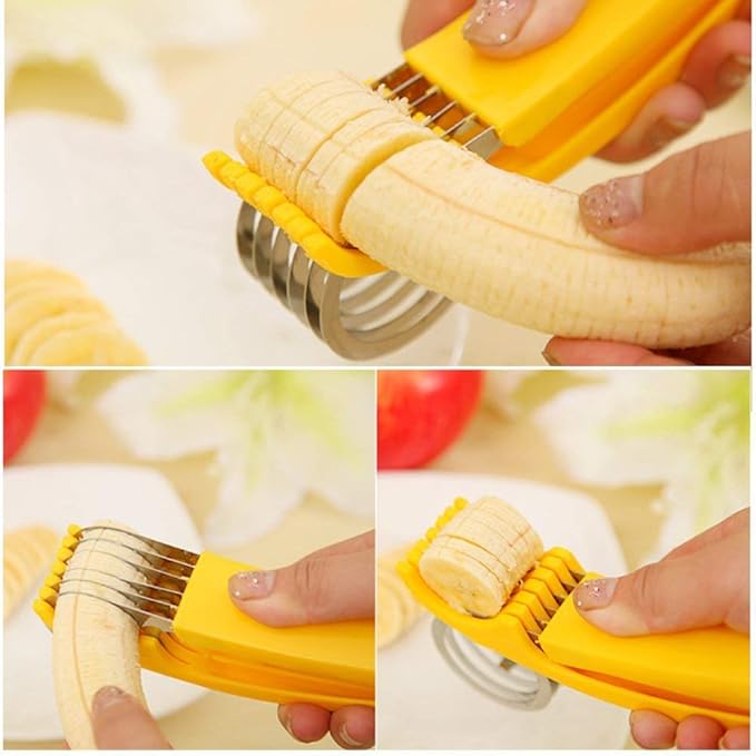 Guyuyii Banana Slicer Tool for Kids | Safer Than Knife ABS Plastic + Stainless Steel Cutter for Cereal, Oatmeal & Dehydrator Chips | Uniform Slices for Healthy Snacks | Dishwasher Safe Kitchen Gadget