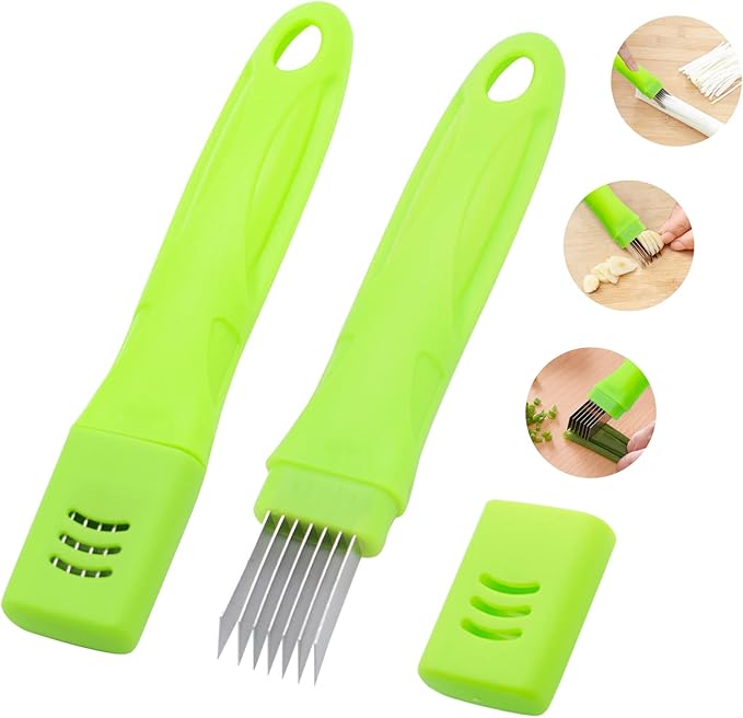2Pcs Scallion Cutter Shred Knife, TACYKIBD Stainless Steel Vegetable Onion Scallion Slicer Shredder, Green Onion Cutter Slicer for Kitchen Cutting Garlic Salad Pasta Seaweed Garnishing Blooming