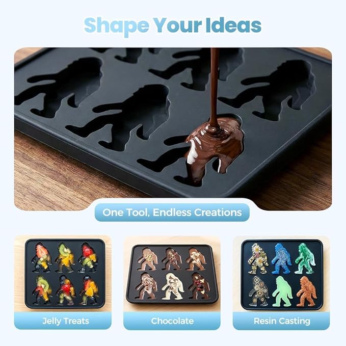 Bigfoot Ice Mold, 6 Cavity Monster Ice Tray Sasquatch Shape Silicone Ice Cube Mold, Reusable Funny Bigfoot Ice Cube Mold for Whiskey Party Drinks DIY Ice Cubes
