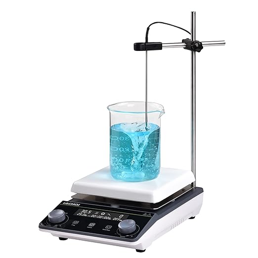 Magnetic Stirrer 5.9 inch Digital Hot Plate Magnetic Stir Plate LCD Max 5L Max Temp.300℃ 100-1600RPM Ceramic Coated Magnetic Mixer with Stir Bar&Temp Probe Sensor,Support Stand Included