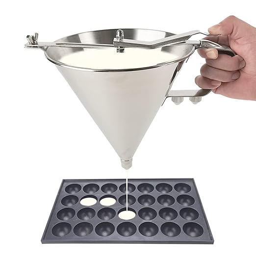 MYOYAY Commercial Stainless Steel Confectionery Funnel Dispenser, 1.8L Pancake Batter Dispenser with Stand and 3 Nozzles (1/4", 1/5", 1/6"), Great for Pancakes Chocolate Sauces Batter Pastry Work