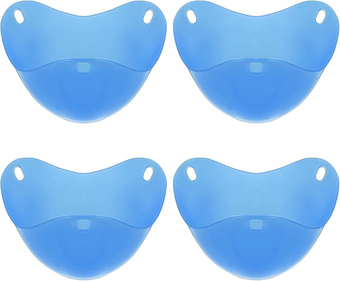 uxcell 4 Pack Egg Poacher, Nonstick Silicone Egg Poacher Cups Poached Cups Kitchen Breakfast Gadget for Microwave Air Fryer Stove Top Cooking Boiled Poached, Blue