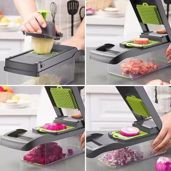 16-in-1 Multifunctional Vegetable Chopper with Container and Lid - Onion Dicer, Food Processor, Salad Chopper - BPA-Free, Essential Kitchen Gadget.