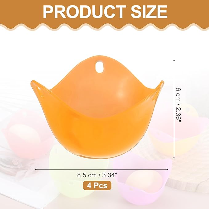 uxcell 4 Pack Egg Poacher, Nonstick Silicone Egg Poacher Cups Poached Cups Kitchen Breakfast Gadget for Microwave Air Fryer Stove Top Cooking Boiled Poached, Orange