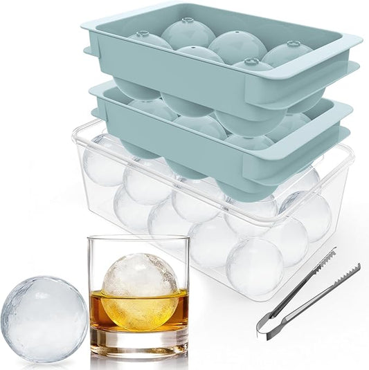 Large Ice Ball Maker Mold, 1.9" Round Ice Cube Mold for Whiskey Bourbon Cocktail, 6 Balls, Sphere Ice Mold, Big Ice Cube Tray with Container and Tongs, Easy to Fill & Release