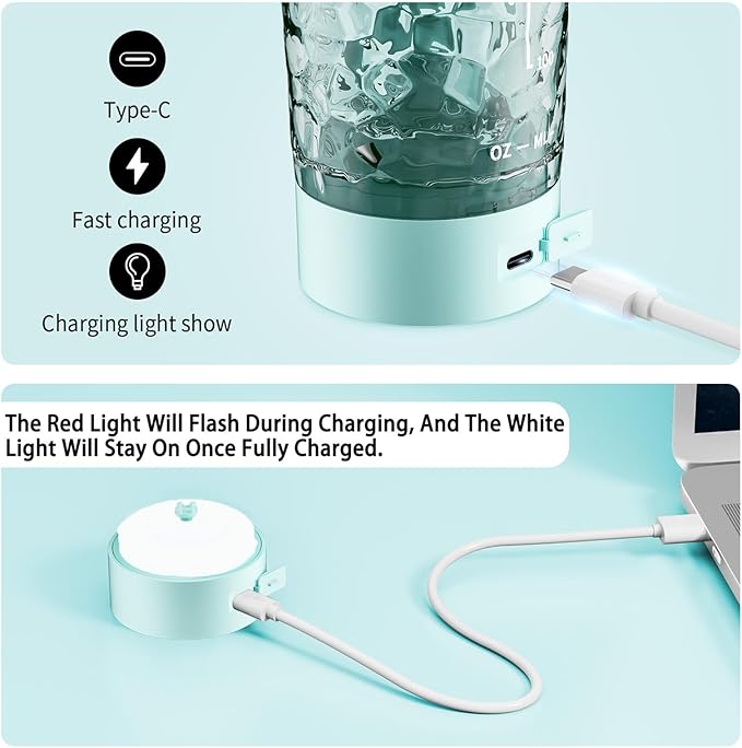 FANS-ONE Electric Shaker Bottle, 24oz Lockable Blender Cup Electric Protein Shaker Bottles, Tritan USB C Rechargeable Mixer, Portable Shaker Cups for Protein Shakes for Men Women, Water Blue