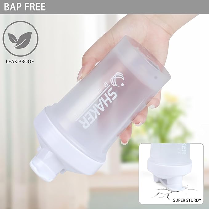 Shaker Bottle,400ml Small Protein Shaker Bottle with Mixing Ball, Portable 14oz GYM Shakes Cup for Workout,BPA free, 100% Leak Proof,Dishwasher Safe（White）