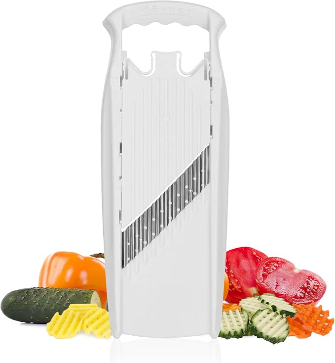 Swissmar Borner PowerLine Wave Waffle Cutter – Mandoline Slicer for Potato, Veggie, and Fruit – Create Attractive Waffle Cuts for Apples, Potatoes, and More – White
