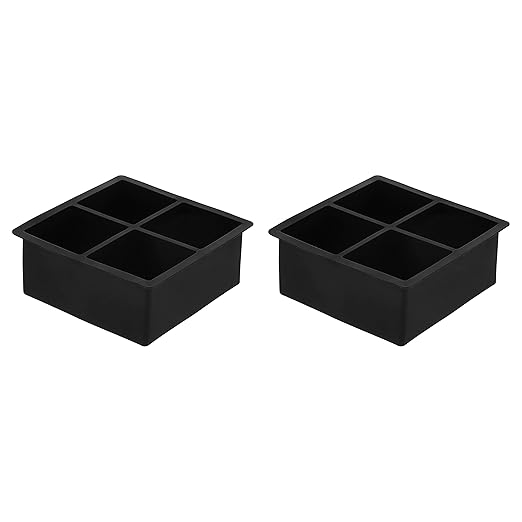 Amazon Basics Large Silicone Square Ice Cube Trays for Freezer, Dishwasher Safe, 4.25 x 4.25 x 1.77 in, Black, Set of 2