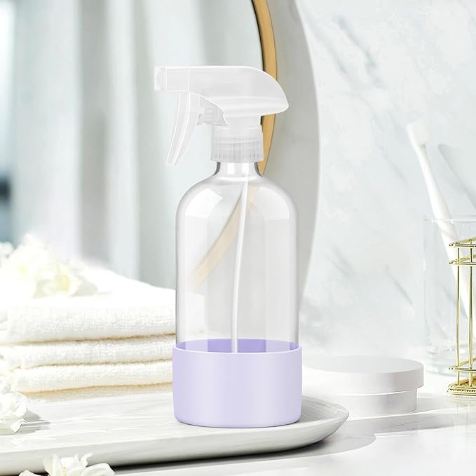 Rionisor Glass Spray Bottles with Silicone Sleeve Protection, Empty 16 oz Refillable Containers, Reusable Spray Bottles with Adjustable Nozzle for Hair, Cleaning Solutions, 1 Pack Purple