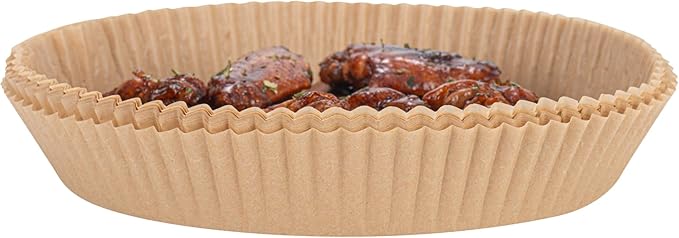 Restaurantware-Pastry Tek 8.1 x 8.1 x 1.8 Inch Air Fryer Liners, 100 Round Air Fryer Baskets - No-Stick Silicone Coating, Unbleached, Food-Grade Paper Liners, For Steamer, Microwave, Oven, Fry Pan
