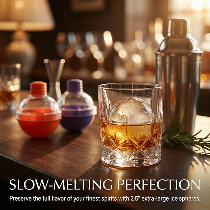 Whiskey Ice Ball Mold 5 Pack, 2.6 Inch Large Sphere Ice Maker Set, Assorted Colors with Lids, Food Grade Silicone Easy Release Ice Cube Molds for Home Bar, Cocktail, Bourbon, Scotch, Gift for Parties