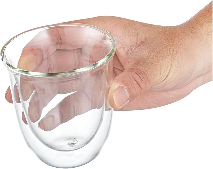 Restaurantware Coffee Cup 2 Pack of 6.8 oz Insulated Double-Wall Glass Borosilicate Coffee Cup Espresso Shot Dishwasher Safe For Hot Drinks