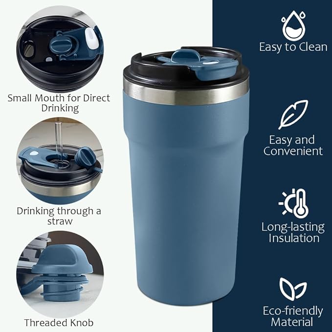 SPLMIFA Travel Coffee Mugs Leak-Proof, Reusable Coffee Cups with Lids, Stainless Steel Vacuum Insulated Coffee Tumblers, Thermal Insulation Cups for Men and Women Hot & Cold Drinks(4th-Blue, 16OZ)