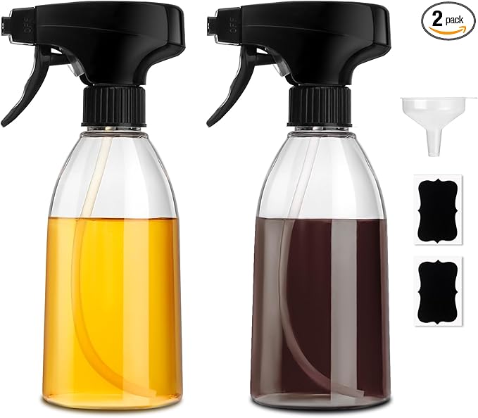 GMISUN Oil Sprayer for Cooking, 2 Pack Olive Oil Spray Bottle, 10 fl oz Food-Grade Plastic Oil Spritzer Mister, Refillable Oil Dispenser Bottle for Salad, BBQ, Grilling, Kitchen Baking, Roasting