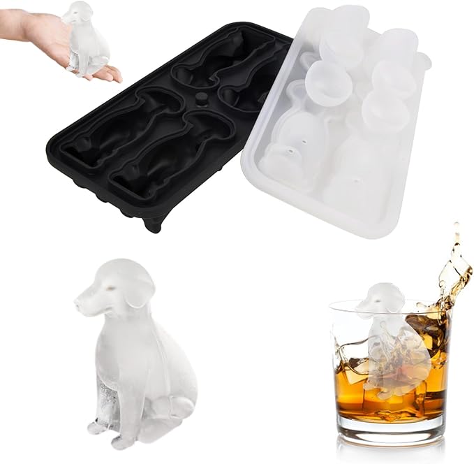 Dog Ice Cube Tray Mold - 3D Labrador Shape Ice Cube Trays, Cute Ice Cube Molds for Whiskey Bourbon, 4-Hole Large Fun Shapes Ice Cube Trays, Funny Dog Gifts for Dog Lovers Women Men