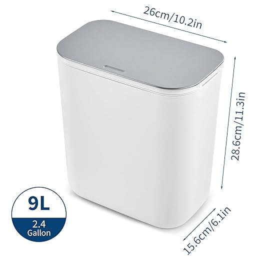 2.4 Gallon/9L Hanging Trash Can with Stainless Steel Lid, Mountable Compost Bin for Kitchen Cabinet Door, Under Sink Food Waste Container for RV, Bathroom, Office