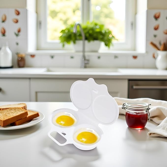 2Pcs White Egg Poacher, Microwave Egg Boiler Poacher, Microwave Egg Poacher, 2 Cavity Nonstick Poached Egg Maker With Lid, Egg Cooker, Double Drain Poached Cups Specialty Cookware