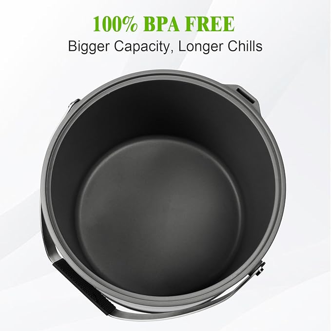 5QT/4.8L Insulated Ice Bucket for Parties, Large Capacity Double-Wall Beverage Bucket with Scoop & Lid for Champagne, Wine, Cocktail (Black)
