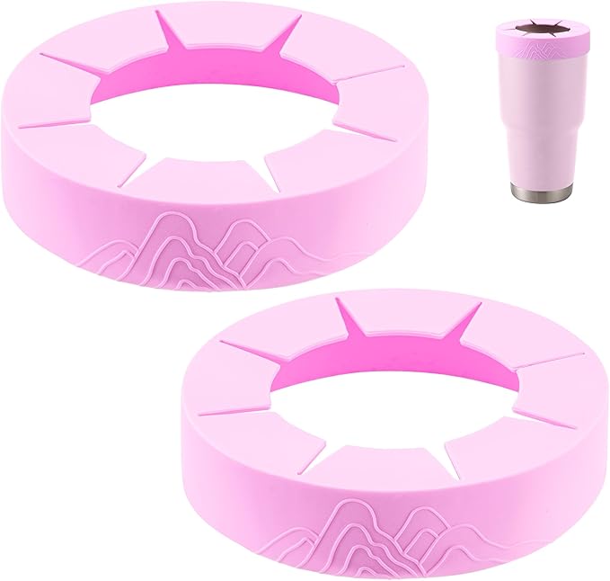 2Pack Silicone Ring for YETI 30 oz stainless Steel Tumbler, Reusable Ice Coffee Silicone Sleeve for 30oz YETI, RTIC, BJPKPK Tumblers with a Mouth Diameter of 3.9-4 inches(Purple Pink)