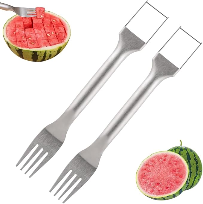 2-In-1 Stainless Steel Fruit Cutter,2025 Upgrade Watermelon Cutter Slicer Tool,Watermelon Cutter and Fork Slicer for Mom Dad Teacher,Melon Fruit Knife (2PC)