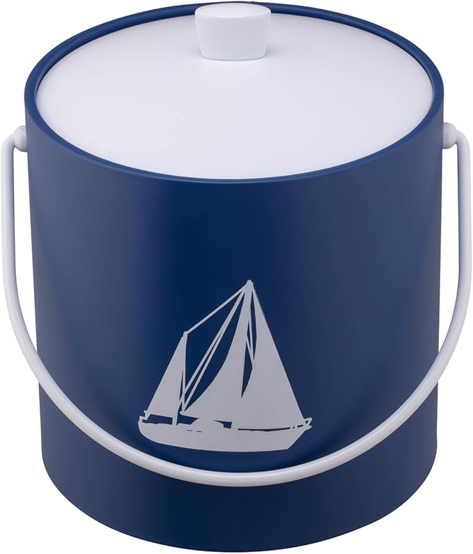 Kraftware Pastimes Collection 3qt Ice Bucket with Acrylic Cover and Bale Handle (Sailboat, Royale Blue)