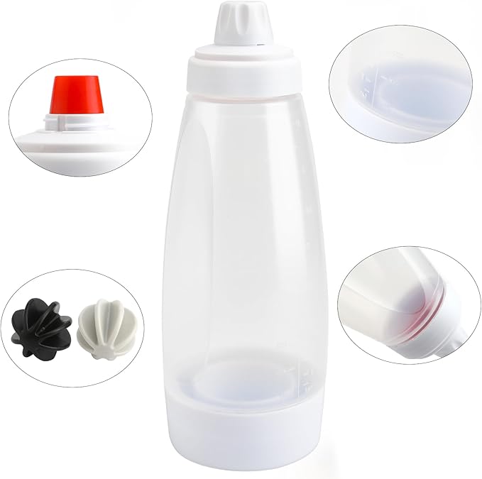 Pancake Batter Dispenser Bottle, Flexible Squeeze Mixer with Precision Tip, Plastic & Silicone Tool for Crepes, Waffles and Cupcakes, Transparent White