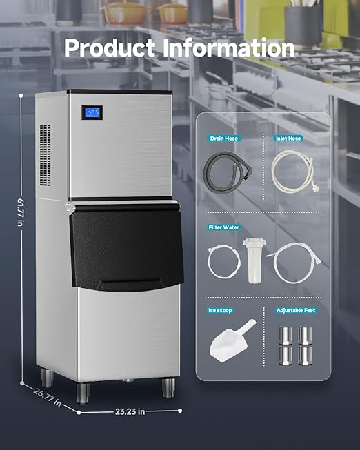 EUHOMY Commercial Ice Maker Machine,600lbs/24H,Industrial Ice Machine with 300lbs Storage Bin,Ice Ready in 10-15 Mins,SECOP Compressor&ETL,Stainless Steel Ice Maker for Bar/Cafe/Restaurant/Business