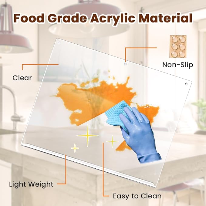 Acrylic Cutting Board with Counter Lip, 16x12 Inch Clear Cutting Boards for Kitchen Counter, Cutting Board Non Slip for Countertop Protector, Apartment Essentials Kitchen Decor Gifts