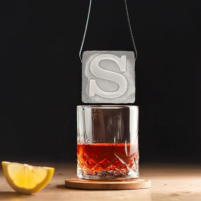 Monogrammed Ice Cubes Mold with Lid, 2 inch Whiskey Ice Cube Tray, Personalized Initials Silicone Cocktail Ice Cube Mold, Wedding Monogram, Thank You Gift, Gifts for Dad (Letter S)