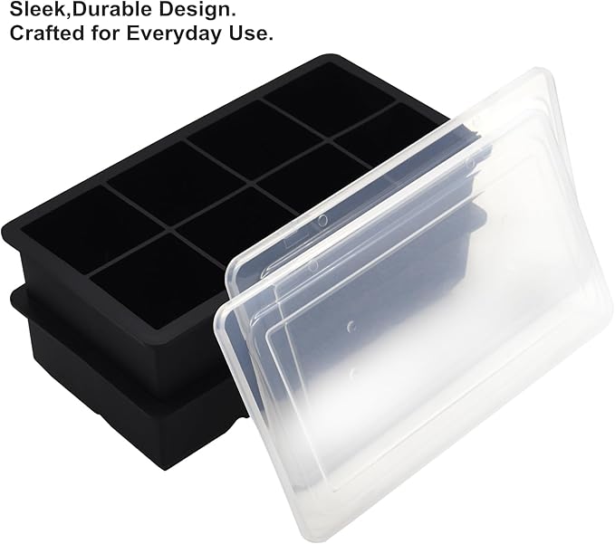 Bangp Large Ice Cube Tray for Whiskey,2 Pack Stackable Big Ice Cube Molds Make 16 Big Whiskey Ice Cubes,Easy Release Square Ice Cube Maker for Cocktails,Whiskey,Soups and Frozen Treats