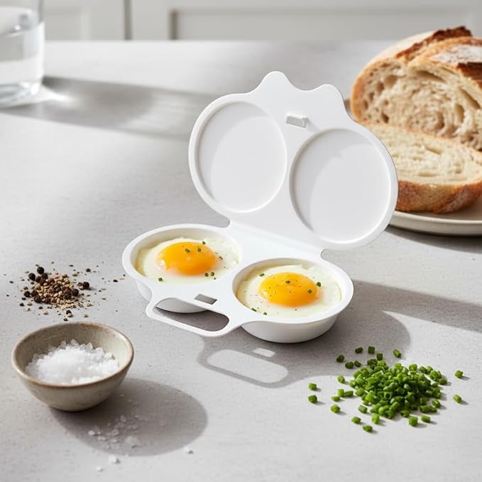 2Pcs White Egg Poacher, Microwave Egg Boiler Poacher, 2 Cavity Nonstick Poached Egg Maker With Lid, Egg Poacher Microwave Egg Cooker, Double Drain Poached Egg Cups Cookware（13 * 5cm）