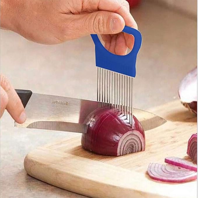 2Pcs Onion Holder Slicer, Stainless Steel Tomato Lemon Potato Vegetable Holder Slicer Cutter Tool for Kitchen Worker Slicing