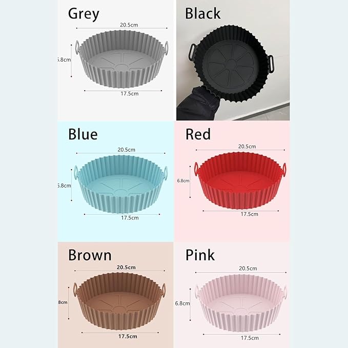 Silicone Air Fryer Liner, 7.9 Inch Round Reusable Basket with Handles, Nonstick & Dishwasher Safe (1 or 2 Pack) (pink, 1)