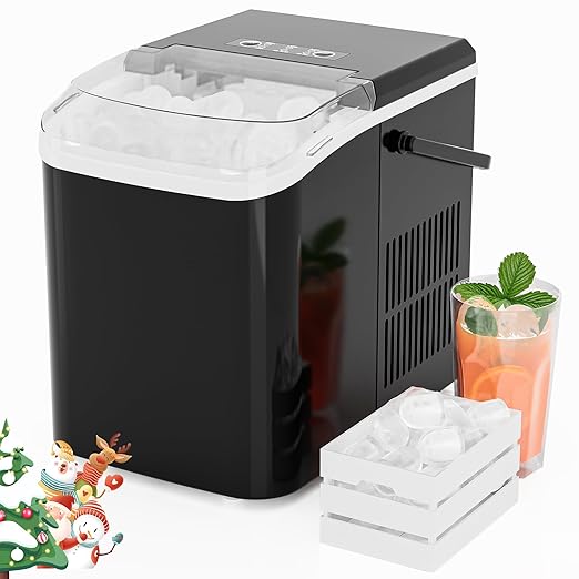 Ice Makers Countertop, Portable Ice Machine with Handle, 6 Mins 9 Bullet Ice Cubes with Basket and Scoop, 26lbs in 24Hrs, Auto-Cleaning, for Home, Kitchen, RV, Camping, Black
