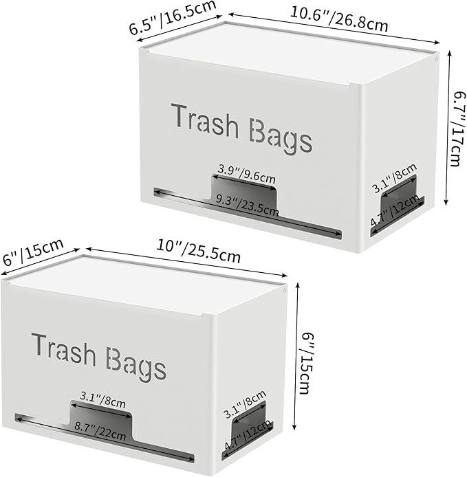 STWWO 2-Pack Trash Bag Holder Dispenser, Stackable Garbage Bag Dispenser, Extra Large Trash Storage Organizer for Kitchen Laundry Under Sink, Wall Mounted or Freestanding, Metal White