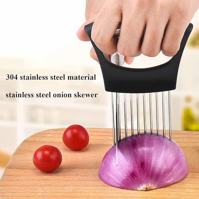 1 Pack Stainless Steel Multifunctional Vegetable Slicer, Onion Slice Holder, Onion Cutter for Slicing Meat, Onion, Potato, Tomato, Lemon, Kitchen Chopper Tool