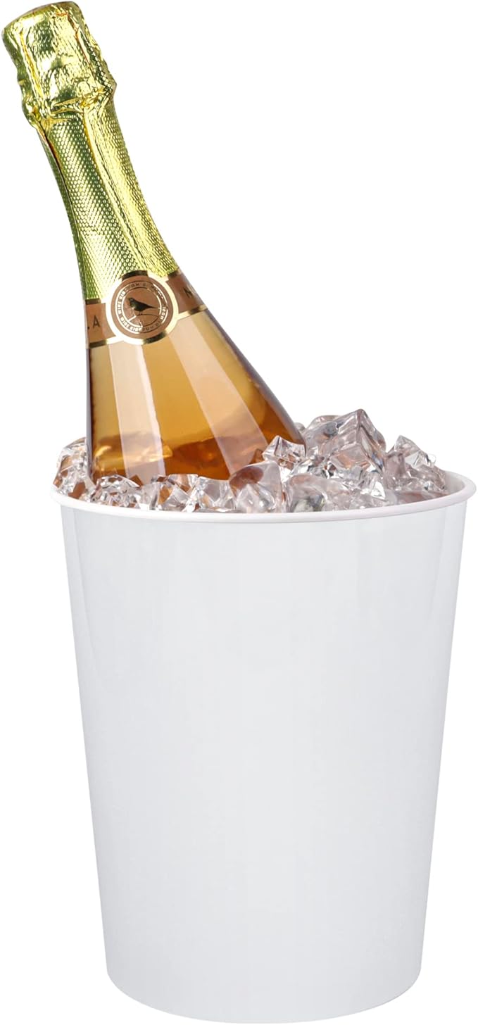 6 Pack Ice Buckets for Parties, Plastic Wine Cooler for Champagne, Beverage, Soda and Beer, Classic Wine Bottle Chiller for Wedding, Versatile Buckets as Vase, Flower Pot or Trash Bin, White