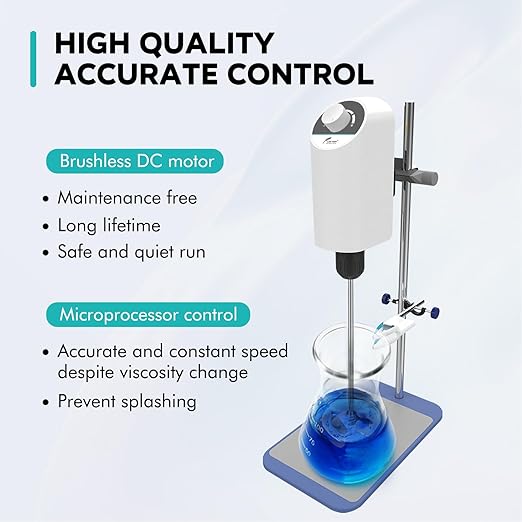 LAB FISH Laboratory Electric Overhead Stirrer Lab Digital Mixer | Stirring Rod and Stainless Steel Stand | Adjustable Speed 100-2000RPM,Powerful Heavy Duty 10L,10000 mPas