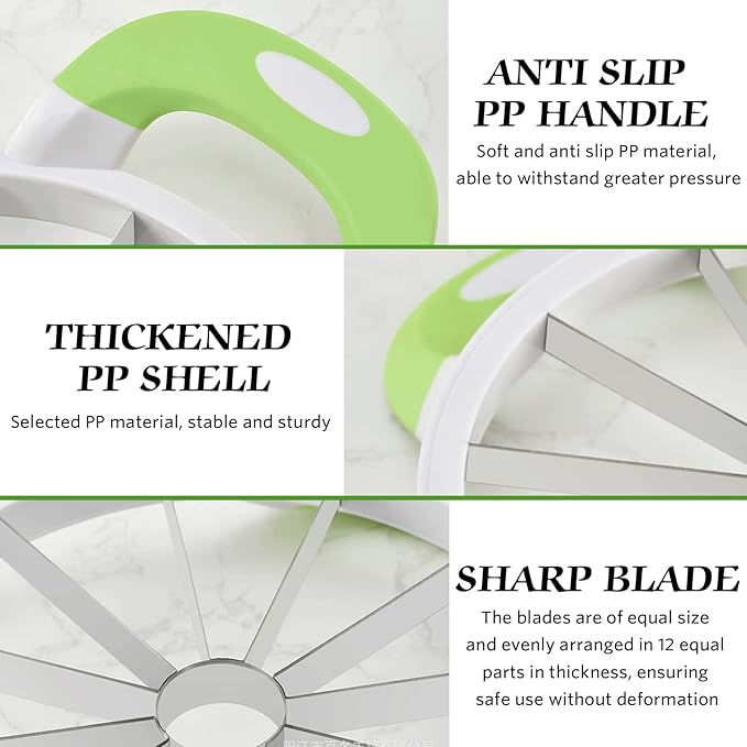 Extra Large Watermelon Slicer Cutter Comfort Silicone Handle Stainless Steel Round Divider for Cantaloup Melon,Pineapple,Honeydew,Cutting Slicing Kitchen Tools
