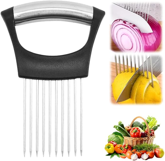 Onion Holder for Slicing, 2025 New Lemon Slicer Onion Cutter, Vegetable Cutter for Onion, Potato, Tomato, Kitchen Chopper Slicing Assistant Tool for Slicing Fruit Lemon and Meat (1pc)